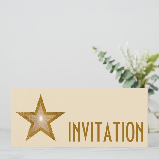 Gold Star "INVITATION" Creme lang Einladung (Stehend Vorderseite)