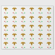 Gold Star Jingle Bells Wreath White Wrapping Paper