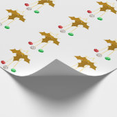Gold Star Jingle Bells Wreath White Wrapping Paper Geschenkpapier (Ecke)