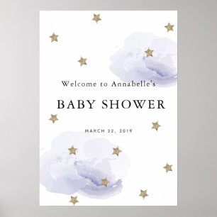 Gold Star Lavender Clouds Baby Dusche Begrüßungsze Poster