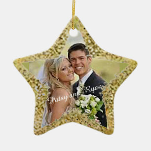 Gold Star mit Bild Hochzeitsgunst Andenken Schmuck Keramik Ornament