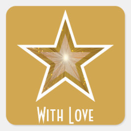 "Gold"-Star "Mit Liebe"-Aufkleber gelb Quadratischer Aufkleber