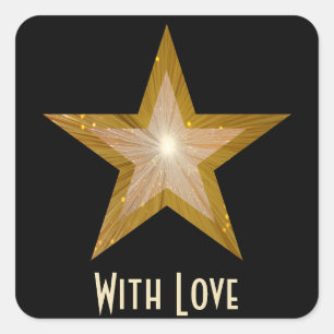 "Gold"-Star "Mit Liebe"-Aufkleber schwarz Quadratischer Aufkleber