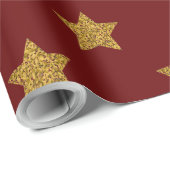Gold Star mit rotem Hintergrund Weihnachtswrapping Geschenkpapier (Rolleneckpunkt)