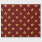 Gold Star mit rotem Hintergrund Weihnachtswrapping Geschenkpapier (Flach)