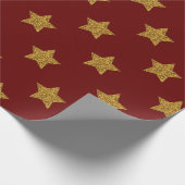 Gold Star mit rotem Hintergrund Weihnachtswrapping Geschenkpapier (Ecke)