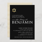 GOLD STAR Moderne Bar Mitzvah minimal Schwarz-weiß Einladung (Vorne/Hinten)