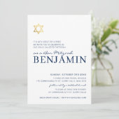 GOLD STAR Moderne Bar Mitzvah Minimalblau Einladung (Stehend Vorderseite)