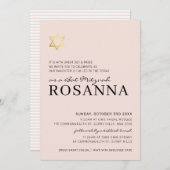 GOLD STAR Modernes Bat Mitzvah minimal blassrosa Einladung (Vorne/Hinten)