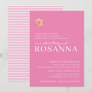 GOLD STAR Modernes Bat Mitzvah minimal hübsch rosa Einladung