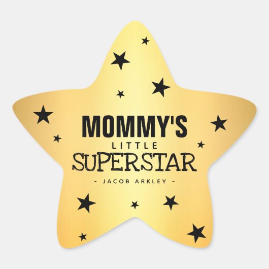 Gold Star Mommy's Little Superstar | Name Stern-Aufkleber (Vorderseite)