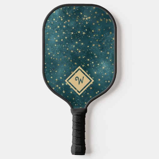 Gold Star Muster mit Gold Monogram Initial Pickleball Schläger (Rückseite)