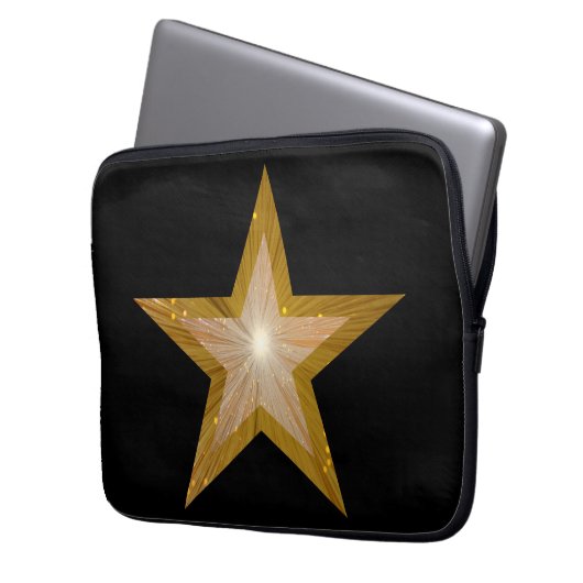 "Gold" Star Neopren Notebook-Ärmel 13" schwarz Laptopschutzhülle (Vorderseite Links)