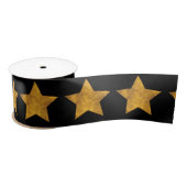 Gold Star Pattern Black Satinband (Spule)