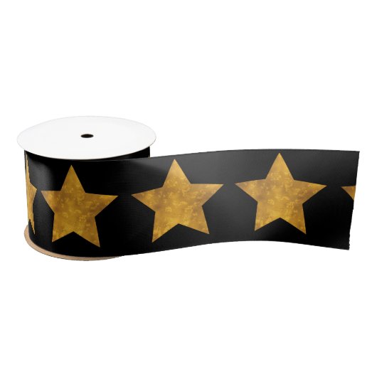 Gold Star Pattern Black Satinband (Spule)