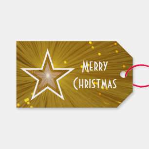 Gold Star Print Frohe Weihnachts-weiße Hintergrund Geschenkanhänger