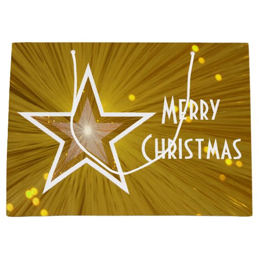 Gold Star Print Frohe Weihnachtswein groß Große Geschenktüte (Vorderseite)