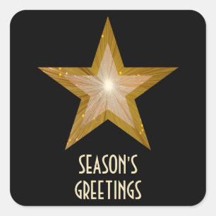 Gold Star Saison Grußquadrat Aufkleber schwarz