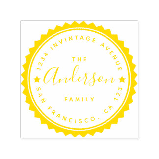 Gold Star & Script Round Typografy Rücksendeadress Permastempel
