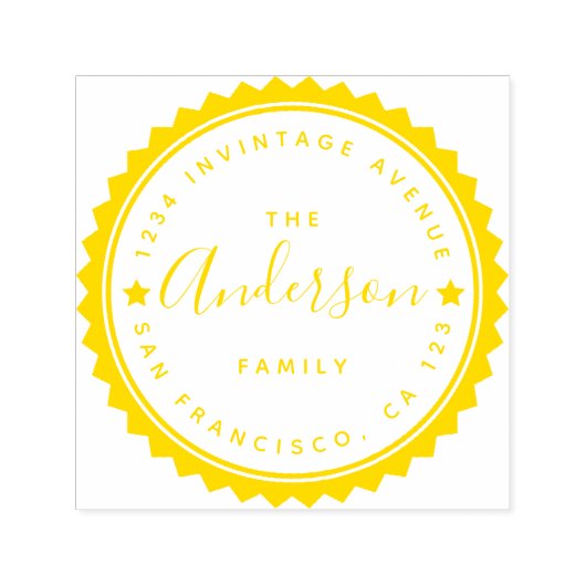 Gold Star & Script Round Typografy Rücksendeadress Permastempel (Design)