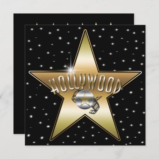 Gold Star Silver Old Hollywood Sparkle Einladung (Vorne/Hinten)