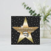 Gold Star Silver Old Hollywood Sparkle Einladung (Stehend Vorderseite)