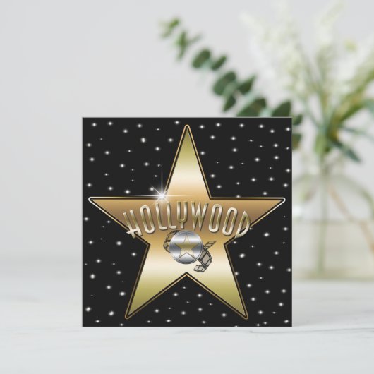 Gold Star Silver Old Hollywood Sparkle Einladung (Stehend Vorderseite)
