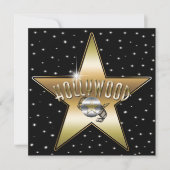 Gold Star Silver Old Hollywood Sparkle Einladung (Vorderseite)