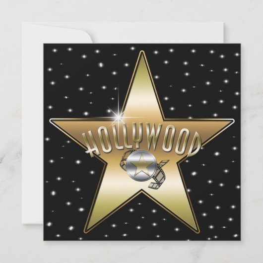 Gold Star Silver Old Hollywood Sparkle Einladung (Vorderseite)