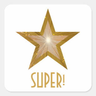Gold Star "SUPER!" Quadrat Aufkleber weiß