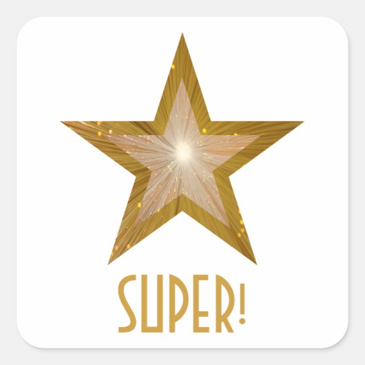 Gold Star "SUPER!" Quadrat Aufkleber weiß (Vorderseite)