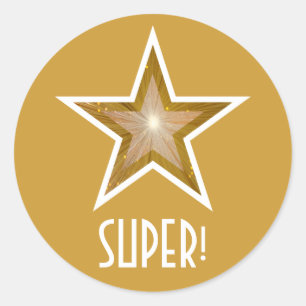 Gold Star "SUPER!" Rundaufkleber gelb Runder Aufkleber