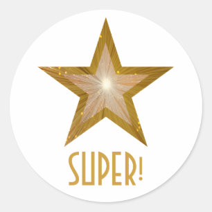 Gold Star "SUPER" Rundaufkleber weiß Runder Aufkleber