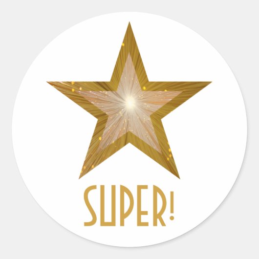 Gold Star "SUPER" Rundaufkleber weiß Runder Aufkleber (Vorderseite)