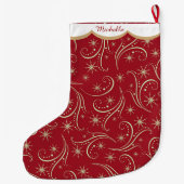 Gold Star Swirl Muster Personalisiert Großer Weihnachtsstrumpf (Rückseite)