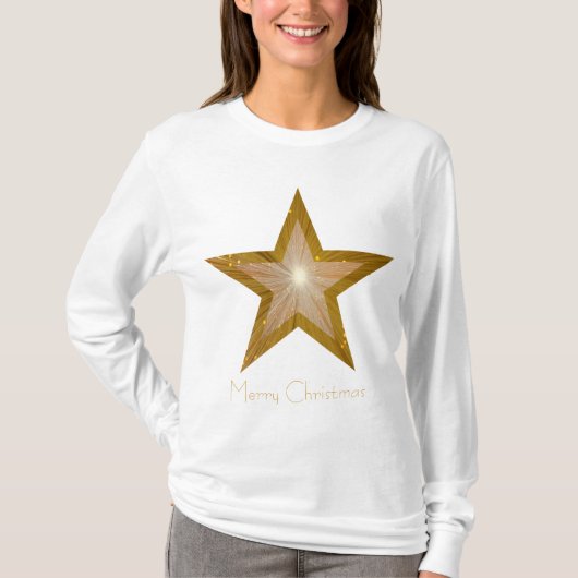 Gold Star "Two tone" Text Langarm t -Shirt T-Shirt (Vorderseite)