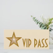 Gold Star "VIP PASS" Einladung Creme lang (Stehend Vorderseite)