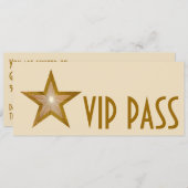 Gold Star "VIP PASS" Einladung Creme lang (Vorne/Hinten)