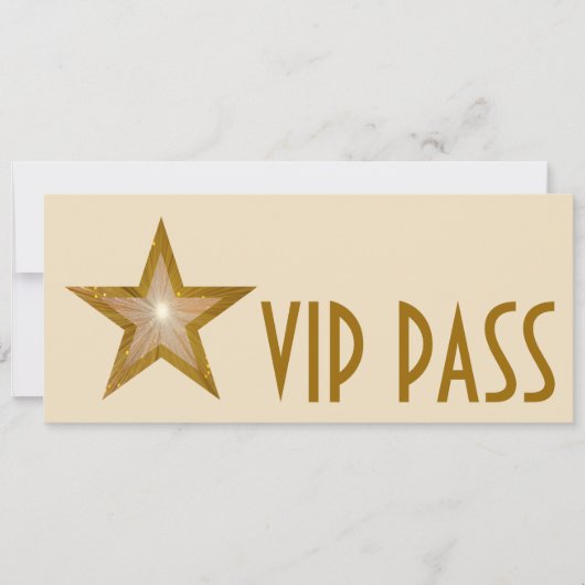 Gold Star "VIP PASS" Einladung Creme lang (Vorderseite)