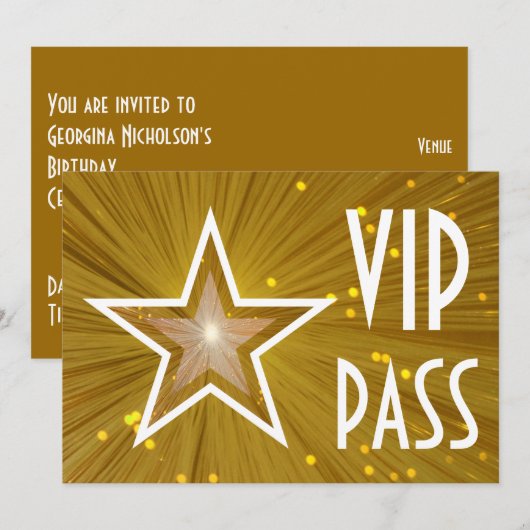 Gold Star "VIP PASS" Einladung horizontal (Vorne/Hinten)