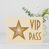 Gold Star "VIP PASS" Einladung Sahne horizontal (Stehend Vorderseite)