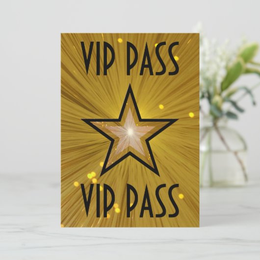 Gold Star "VIP PASS" Einladung schwarz (Stehend Vorderseite)
