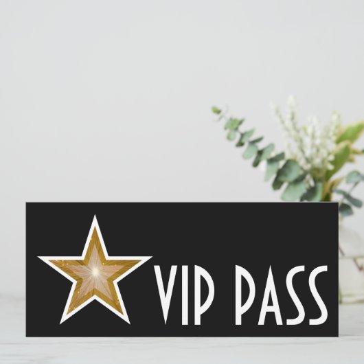 Gold Star "VIP PASS" Einladung schwarz lang (Stehend Vorderseite)