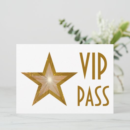 Gold Star "VIP PASS" Einladung weiß horizontale (Stehend Vorderseite)