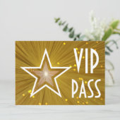 Gold Star "VIP PASS" horizontale weiße Rückseite Einladung (Stehend Vorderseite)