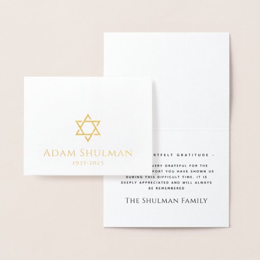Gold Star von David echtes Beileid Vielen Dank Folienkarte (Anzeige)