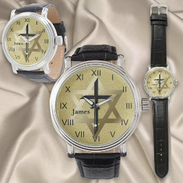 Gold Star von David mit Black Cross Armbanduhr