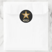 Gold Star "WINNER" Rundaufkleber schwarz Runder Aufkleber (Tasche)