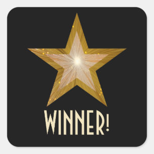 Gold Star "WINNER"! Vierkantaufkleber schwarz Quadratischer Aufkleber