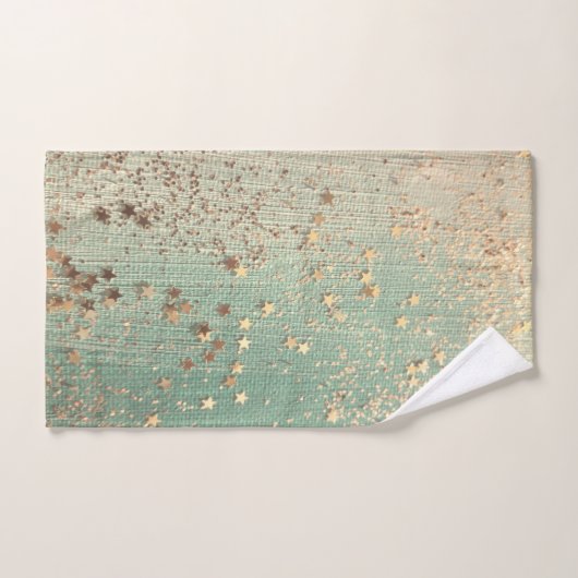 Gold Stardust auf Sea Green  Badhandtuch Set (Handtuch)